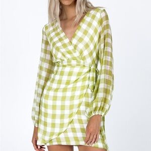 Princess Polly green plaid wrap mini dress